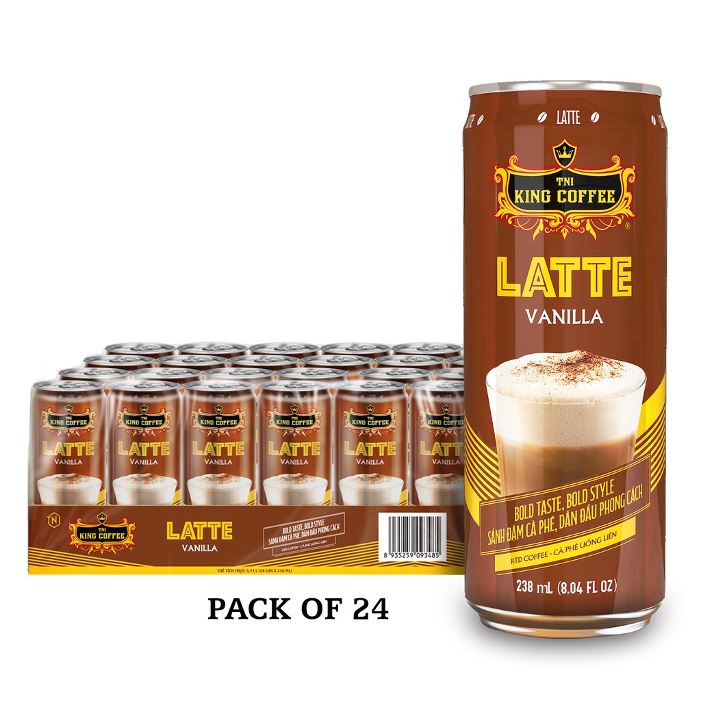 Combo 6 lon Cà Phê Latte Vanilla Uống Liền KING COFFEE - Lốc 6 lon - Hương vị thơm ngon