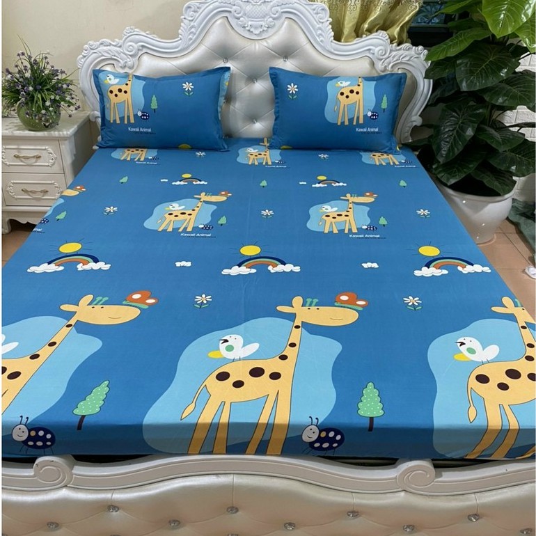 Bộ Ga Gối Poly Cotton hươu xanh loại đẹp bo chun đủ kích thước + vỏ gối ôm, chất mềm, không phai, không xù lông.