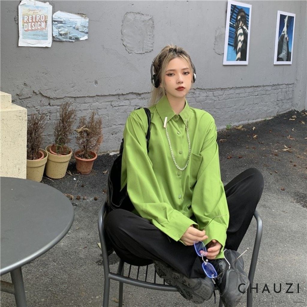 Áo Sơ Mi Nữ CHAUZI sơ mi form rộng dài tay ulzzang hàn quốc cao cấp màu trơn ASM56
