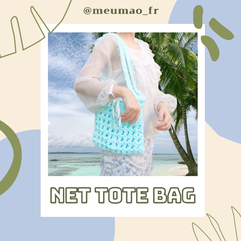 Túi lưới len quai dài Net tote bag - Handmade by mếu máo