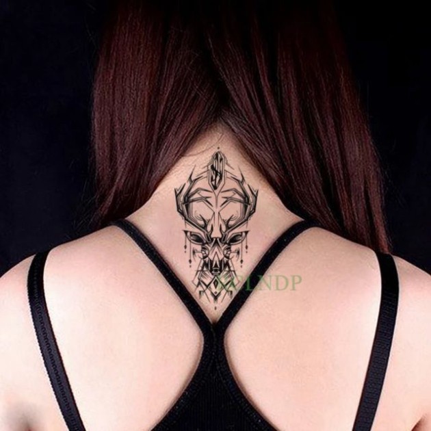 Hình xăm dán tattoo động vật hươu nai t018.Xăm dán tatoo mini tạm thời, size <10x6cm