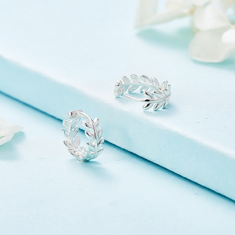 Khuyên Tai Bạc Nữ 925 Hình Lá Vòng Tròn - B2442 - Bảo Ngọc Jewelry