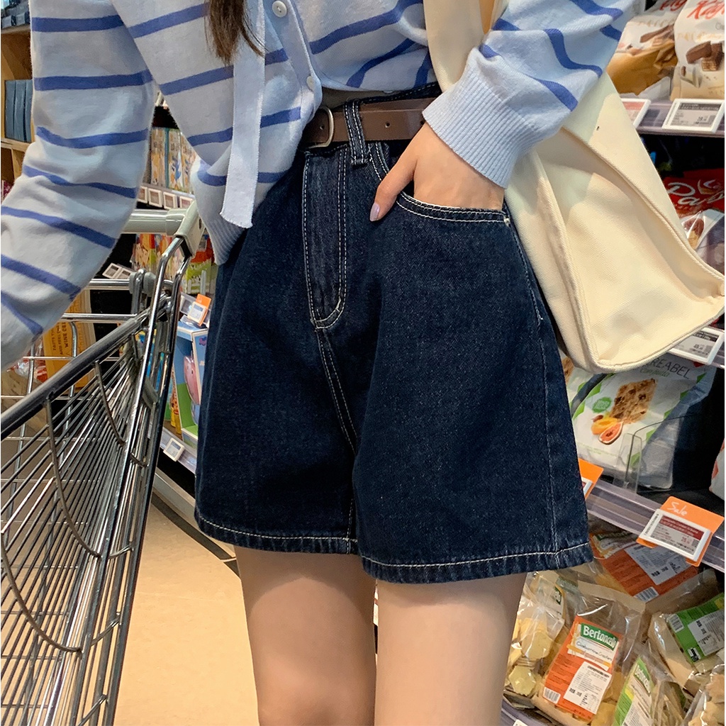 Quần Short Denim Lưng Cao Ống Rộng Thời Trang Hàn Quốc