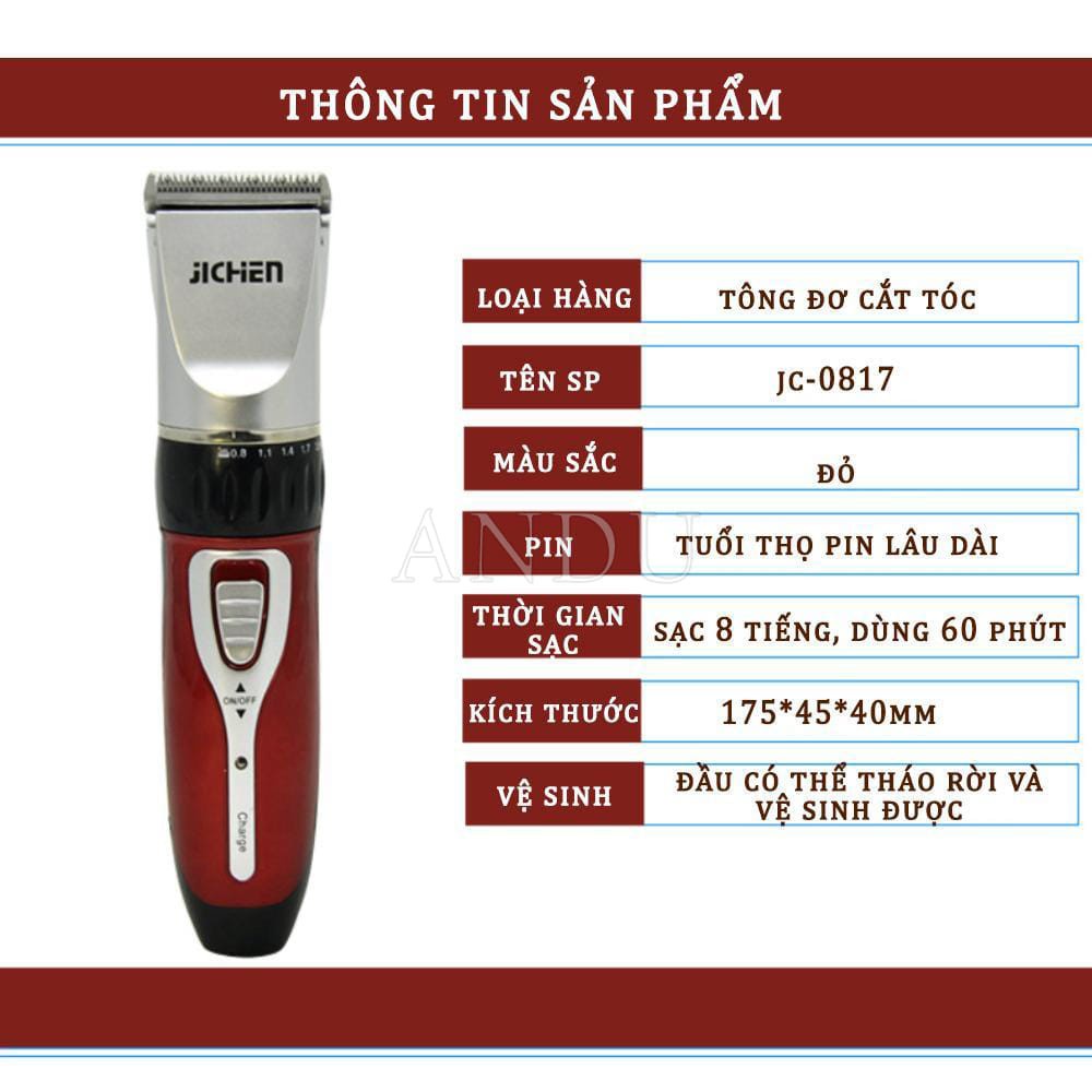 Tông Đơ Cắt Tóc Gia Đình Jichen JC-0817 Máy Cắt tóc + Tặng 1 Bộ Kéo Cắt Và Tiả Tóc