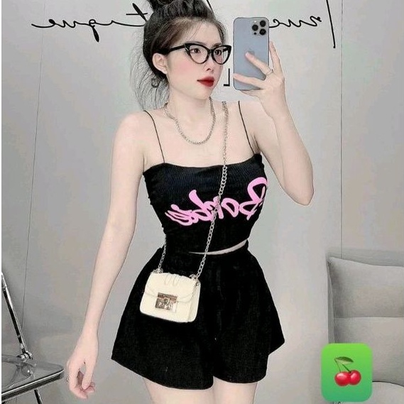 Sét bộ ngủ in chữ BarBie kèm quần ống rộng