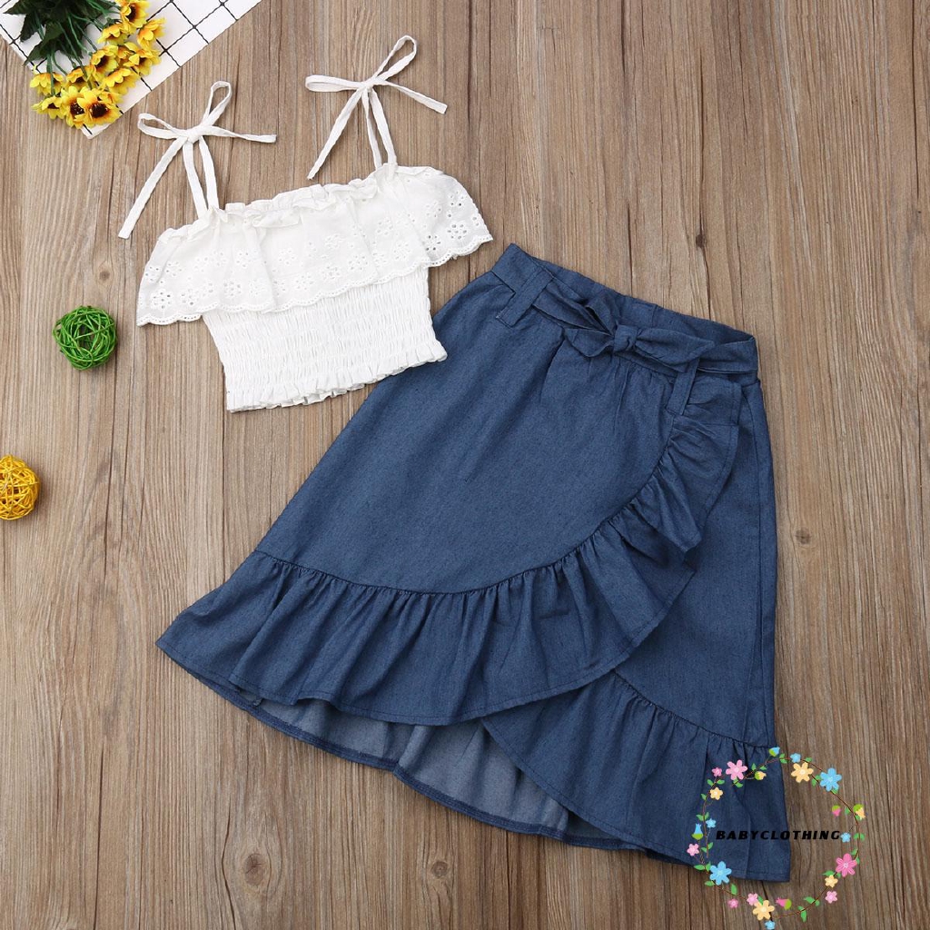 Set áo hai dây kèm quần short jeans dễ thương cho bé gái