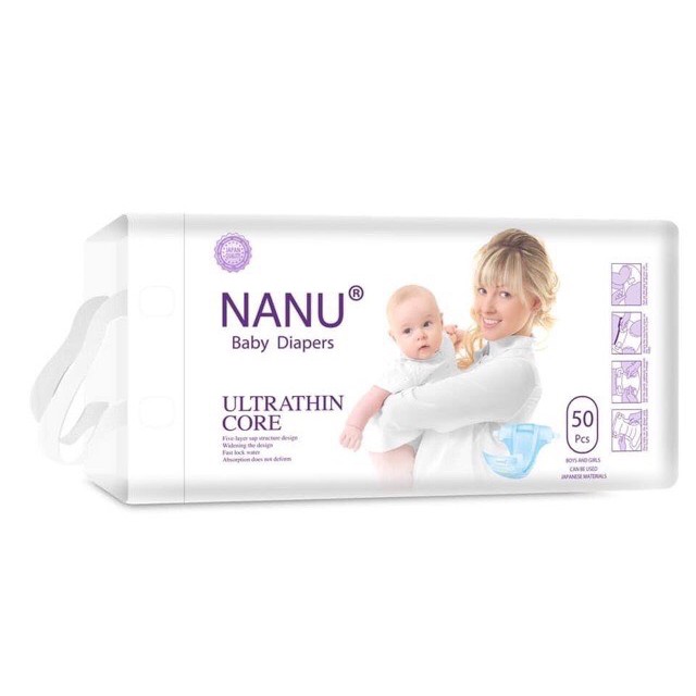 Bỉm dán Nanu Baby /Size S, Size M/ 1 bịch có 50 miếng/ giá siêu rẻ