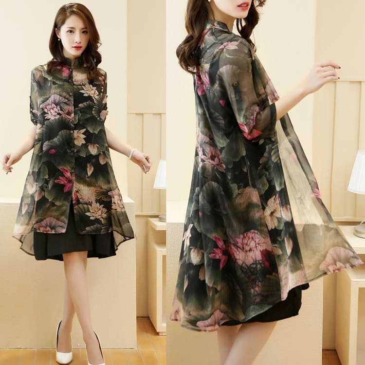 Aó khoác dài - áo CARDIGAN - áo kiểu nữ mùa hè 2019 chất voan dài tay họa tiết hoa SP.01527 | BigBuy360 - bigbuy360.vn