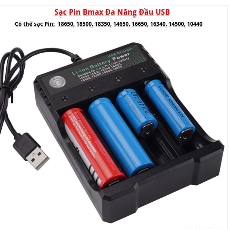 Sạc Pin 18650 Bmax Đầu USB 4 Viên