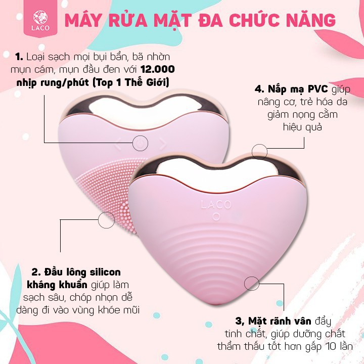 Máy rửa mặt trái tim Luxury ⚡️BH 1 NĂM⚡️ làm sạch sâu, massage, nâng cơ, giảm nọng cằm, trẻ hoá làn da.