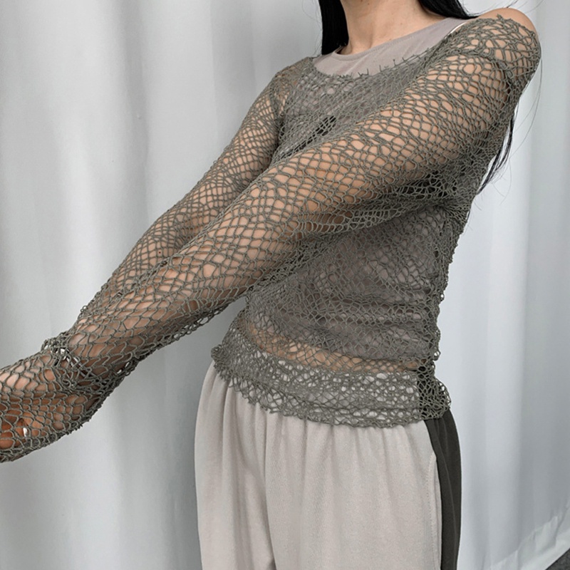 Áo Thun Dài Tay Xuyên Thấu Thời Trang Dành Cho Nữ