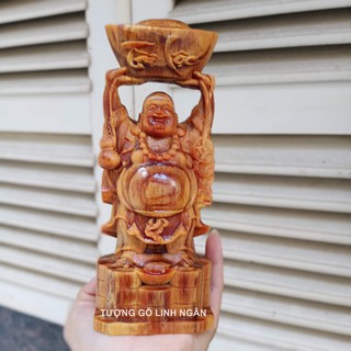 Tượng phật di lặc dâng vàng gỗ huyết long cao 20