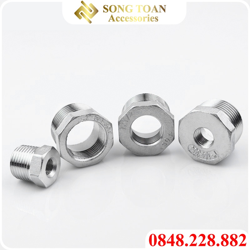 Cả Rá & Ren Trong Nhỏ Ren Ngoài Lớn & Lơ Ngược - Bằng Inox Ren BSP G (Pipe Fitting Reducer Bush Male To Female)