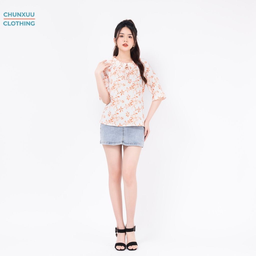 Áo sơ mi nữ tay lỡ thời trang công sở Chunxuu thiết kế cổ áo bèo họa tiết hoa nhí tươi sáng trẻ trung - XU15