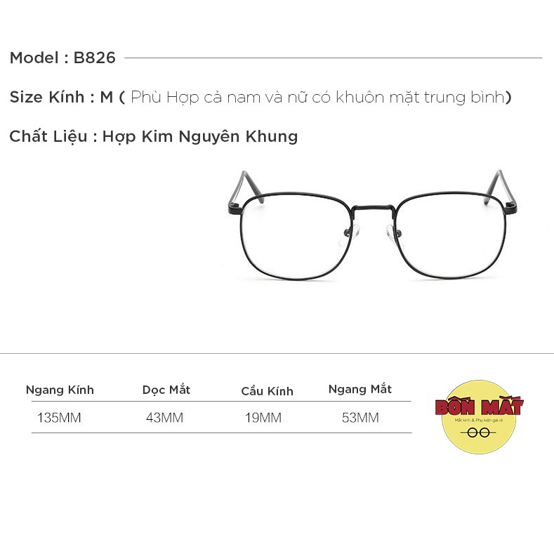 Gọng Kính Kim Loại Tròn B826-Tặng Khăn Hộp