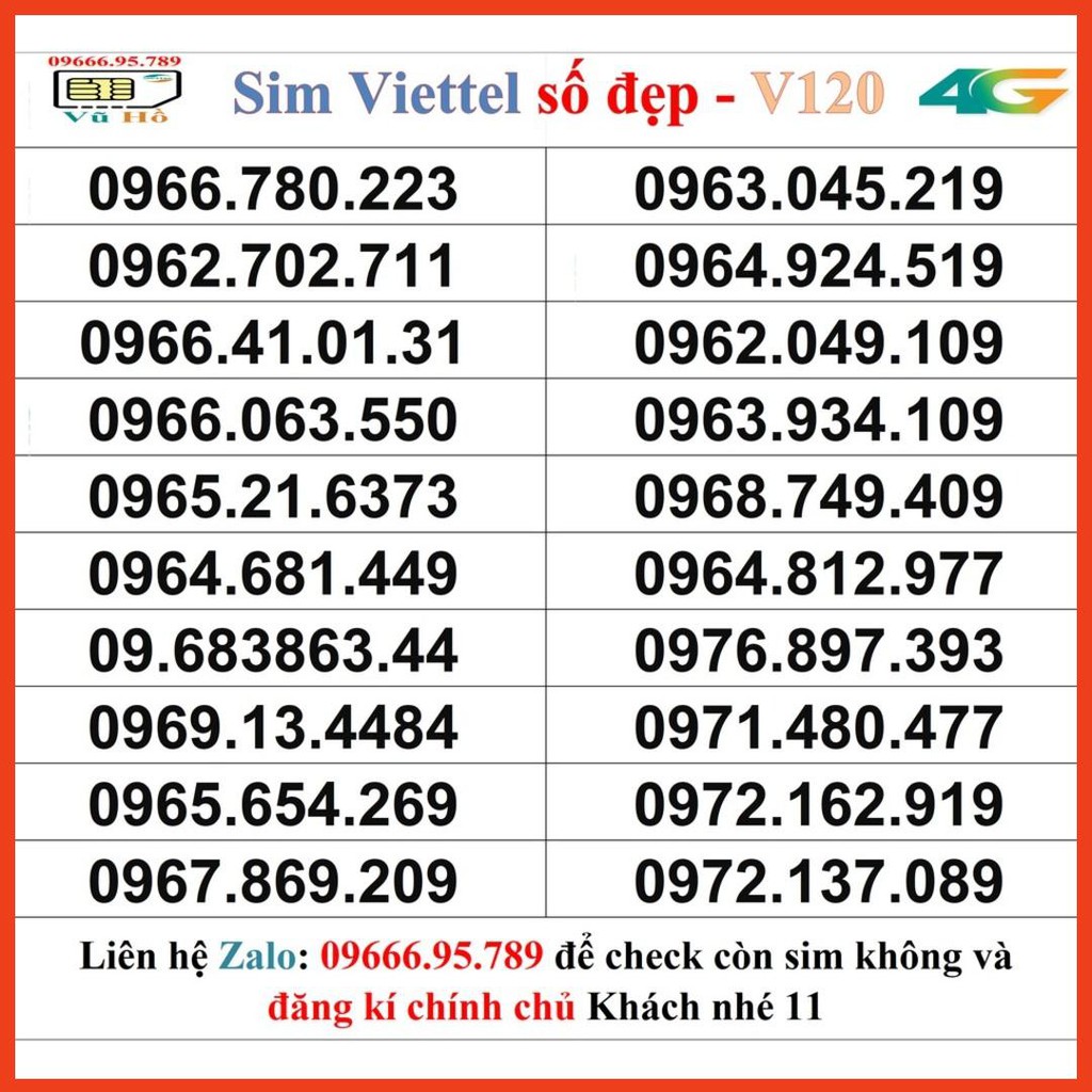 Sim Viettel V120 đầu 09 số đẹp giá rẻ 11 [HOT]