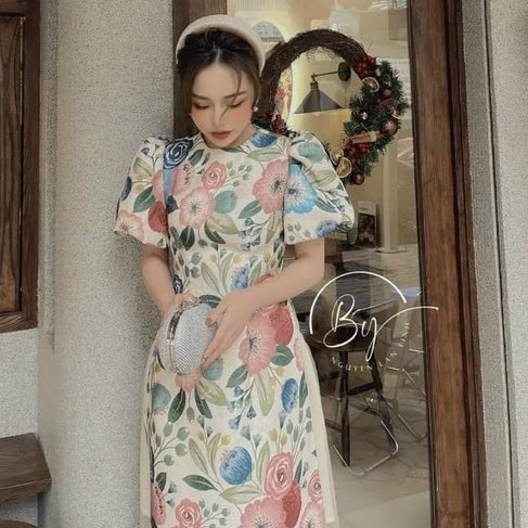 Áo Dài Tết , áo dài Cách Tân In Hoa May Sẵn Cao Cấp