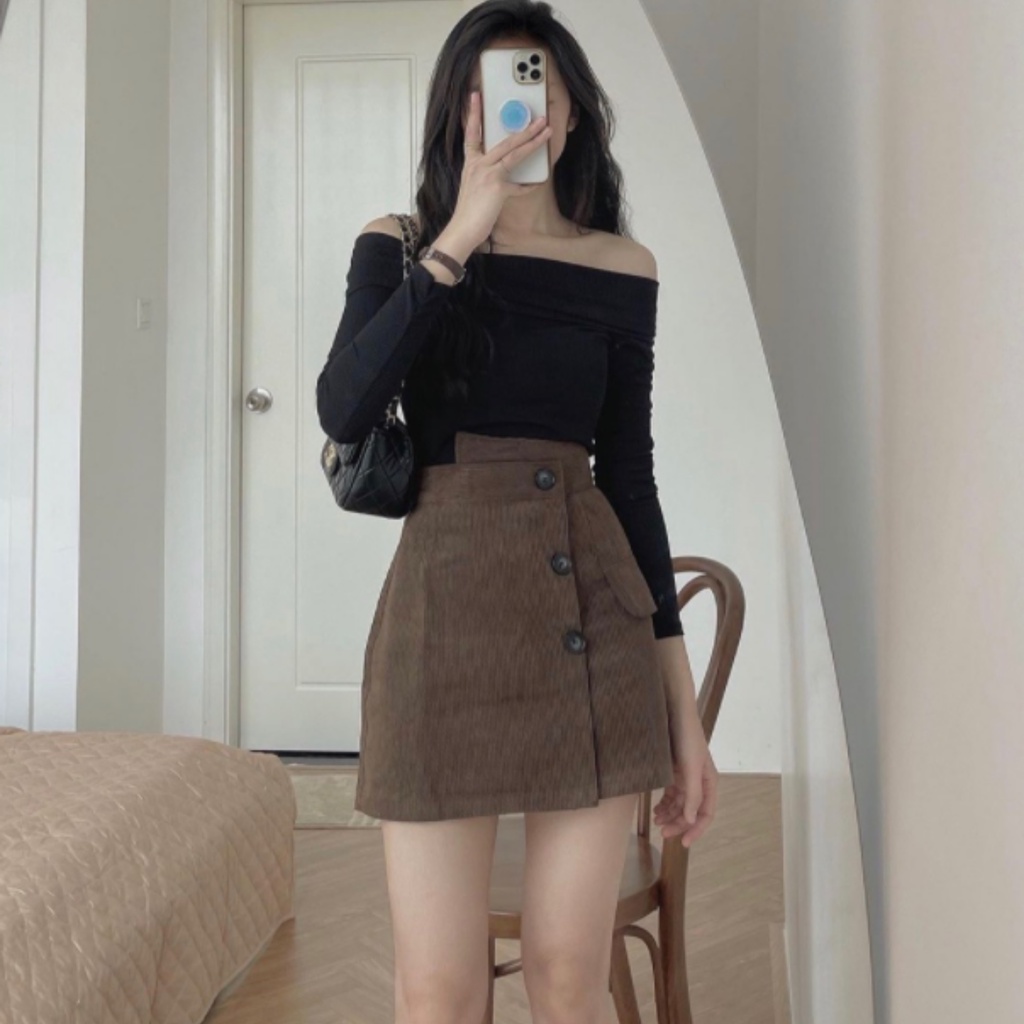 Chân váy nhung tăm chữ A dáng ngắn vạt chéo cách điệu hàng QCCC loại 1 đẹp thời trang CW121 | BigBuy360 - bigbuy360.vn