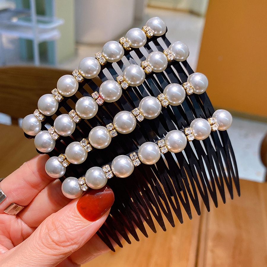 Lược cài tóc nhiều họa tiết tùy chọn đính ngọc trai giả 8cm thời trang sang trọng