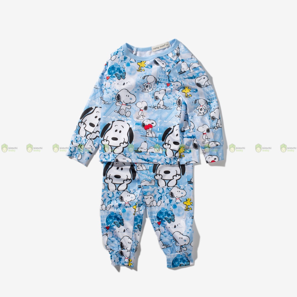 Bộ Thun Lạnh Dài Tay Cho Bé Gái, Bé Trai Minky Mom Hoạ Tiết Snoopy Loang, Bộ Quần Áo Cho Bé Mặc Nhà MKMTD2217
