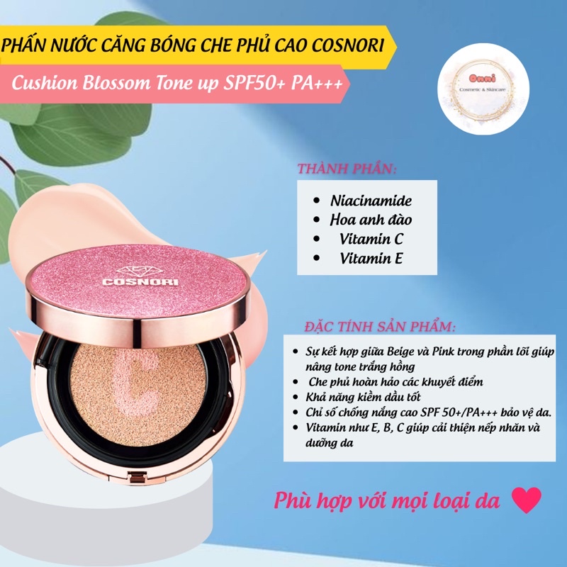 Phấn nước Cushion Cosnori Blossom Tone up SPF50+ PA+++14g