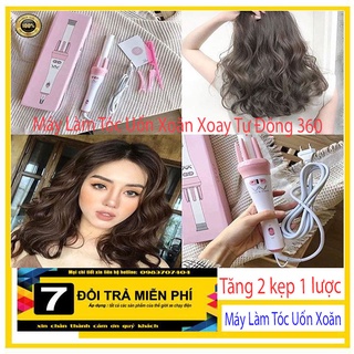 Máy uốn tóc Fullbox chính hãng lược điện làm xoăn xoay tự động ViVo 3 in 1 - Máy uốn tóc xoăn Vivo xoay tự động 360 độ