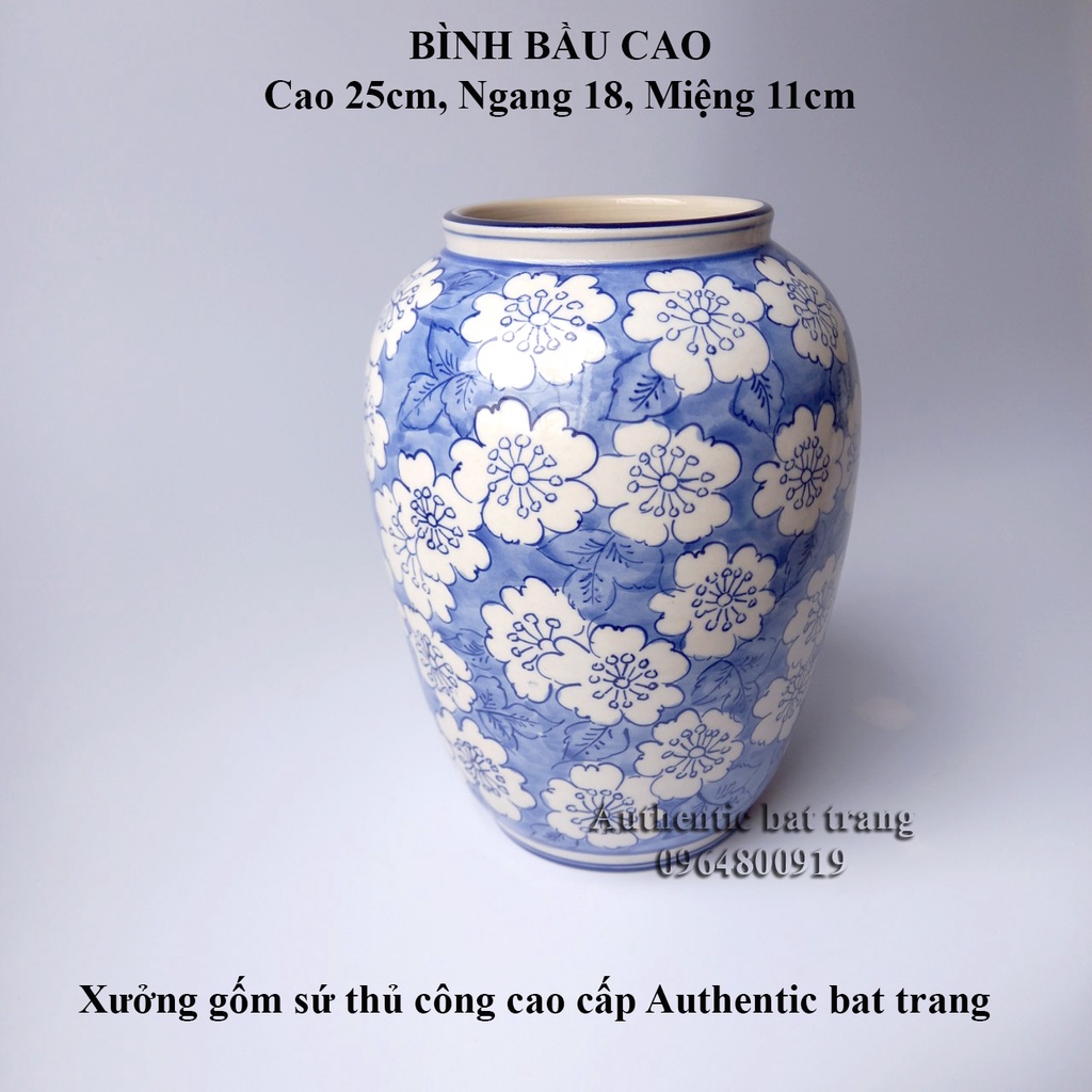 Bình cắm hoa, trang trí vẽ hoa đào lơ băng - Đẹp - Độc đáo - Sang Trọng. Cắm được tất cả các loại hoa - gốm sứ Bát tràng