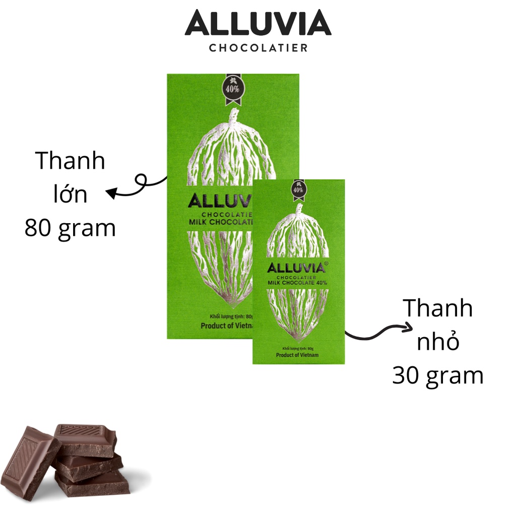 Socola nguyên chất sữa 40% cacao ngọt ngào Alluvia Chocolate thanh nhỏ 30g Milk chocolate 40% cocoa