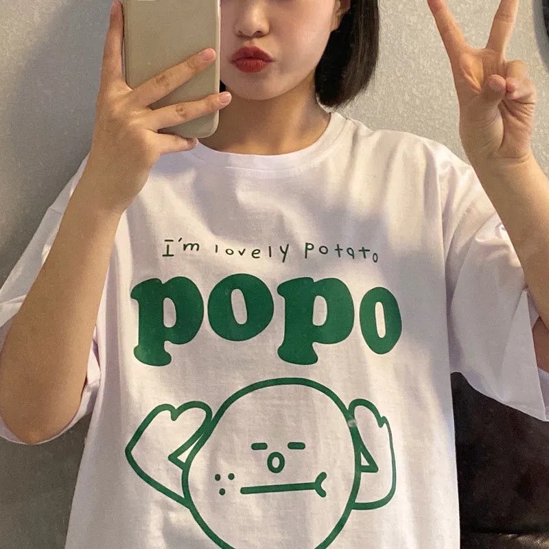 NRVP Áo Thun 100% Cotton Dáng Rộng Thời Trang Hàn Quốc Cho Nữ