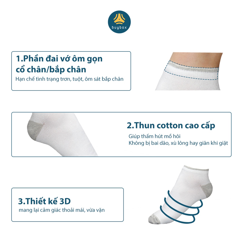 Combo 4 đôi vớ ngắn buybox phong cách unisex, chất liệu cao cấp, thoáng khí, thoải mái khi mang - buybox - BBPK214