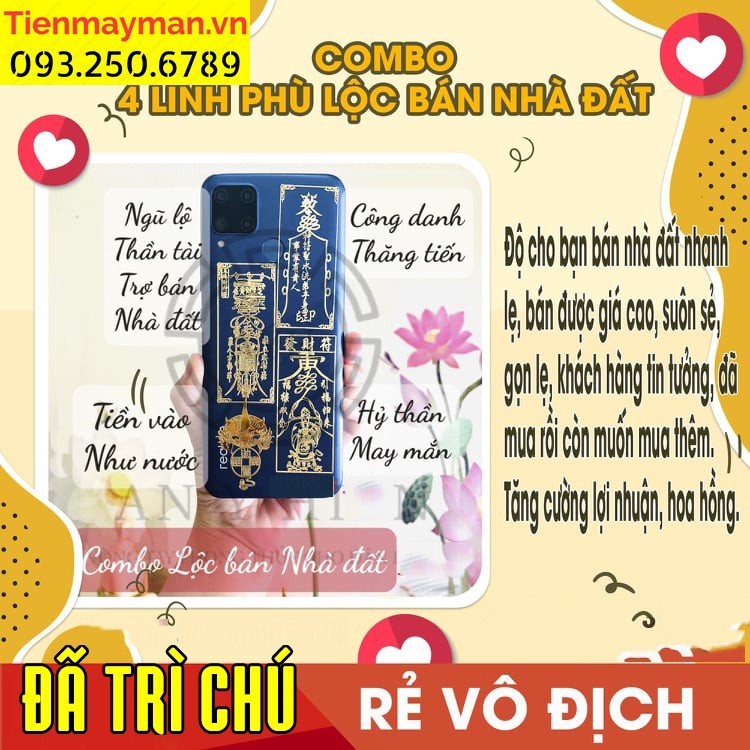Combo 4 miếng dán linh phù lộc bán nhà đât, CÔNG DANH - NGŨ LỘ THẦN TÀI - T.IỀN VÀO NHƯ NƯỚC - HỶ THẦN TÀI