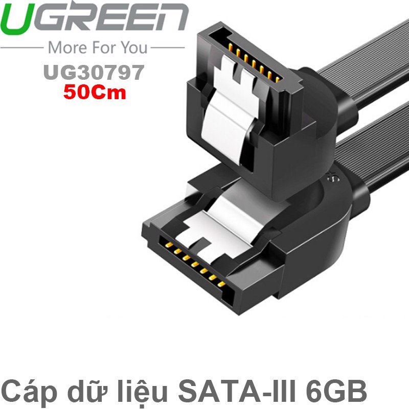 Cáp SATA 3.0 Cao cấp Ugreen 30797 US217 (truyền dữ liệu tốc độc cao-SATA III góc 90 độ) Chính Hãng