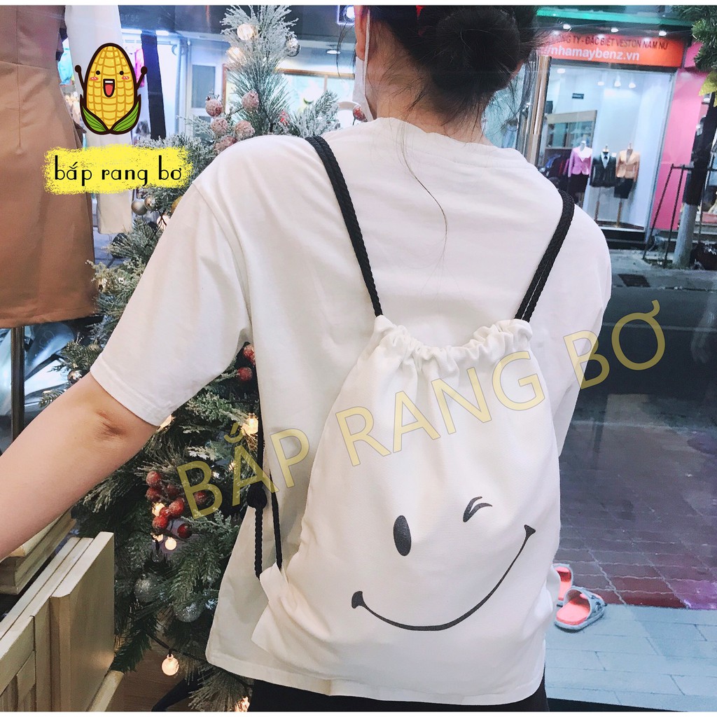 [Mã FAMAYWA giảm 10K đơn 50K] TÚI TOTE BALO DÂY RÚT HAPPY - VẢI CANVAS