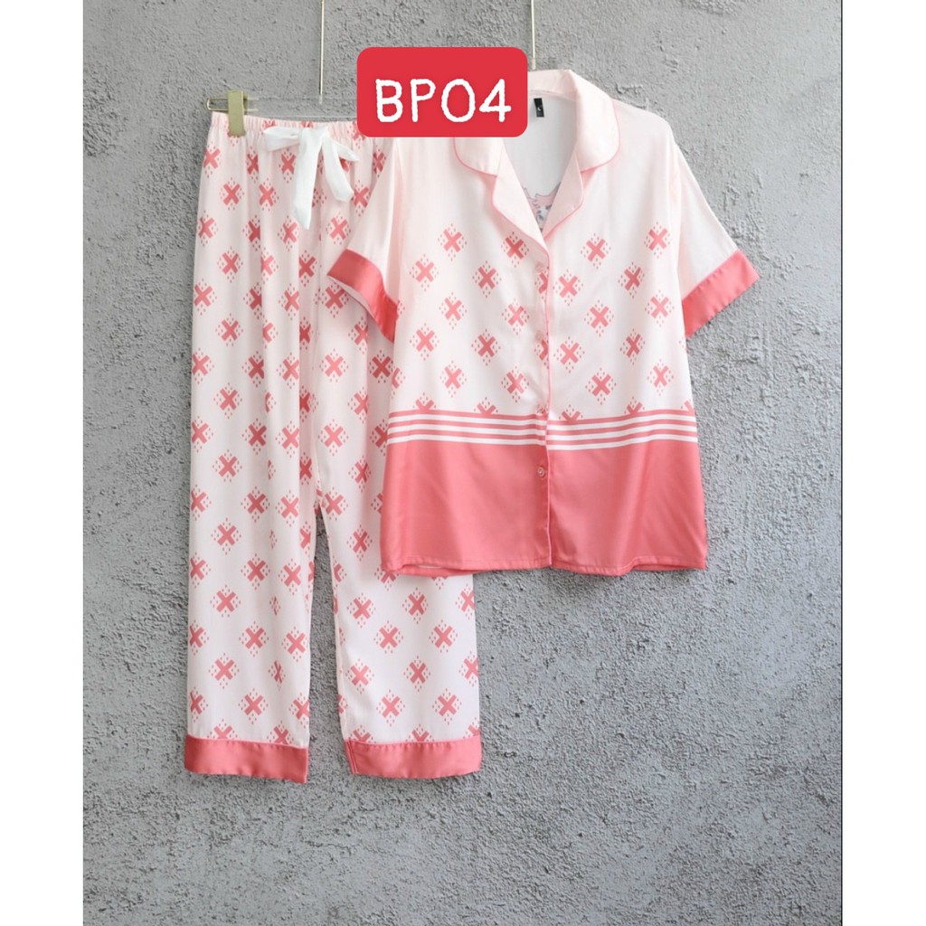 Đồ mặc nhà cao cấp- Bộ đồ ngủ pijama lụa cao cấp quần dài tay ngắn họa tiết phối màu hàng đẹp chuẩn chất mịn mát rượi