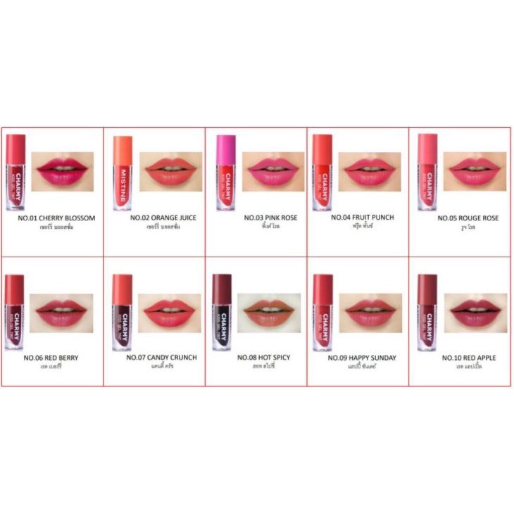 Son Tint siêu lì Thái lan sẵn 10 màu Mistine Charmy Kiss Gel Tint 2.8 g
