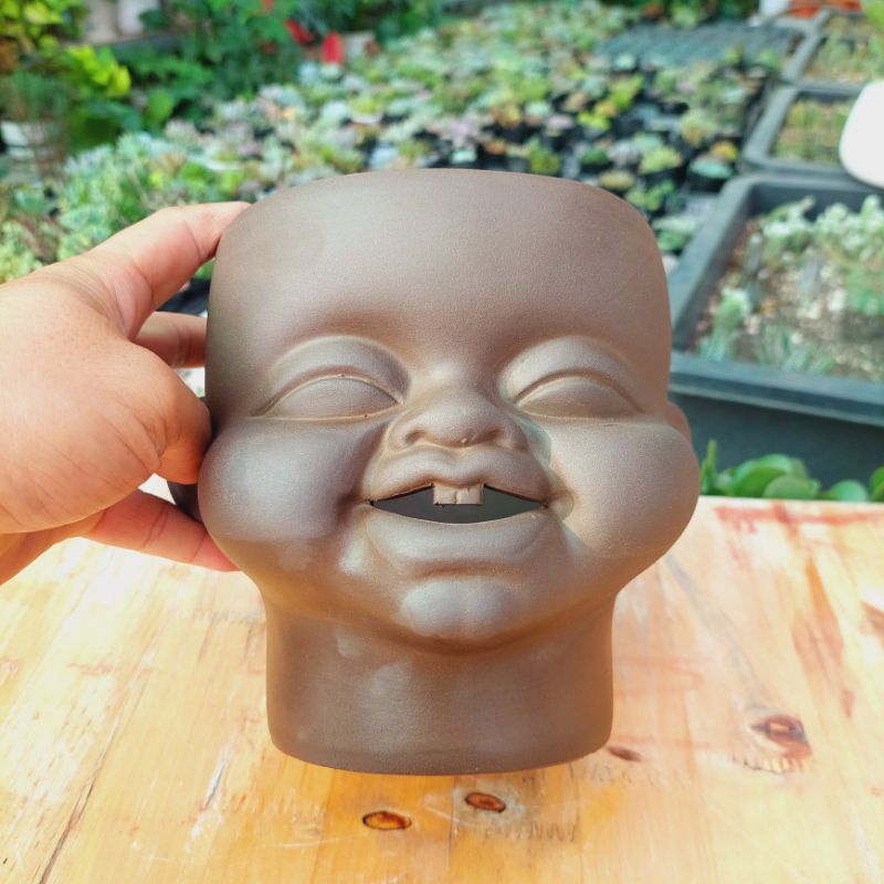 Chậu đất nung, Chậu sen đá - Chú Tí, đường kính miệng chậu 13cm, chiều cao chậu 15cm