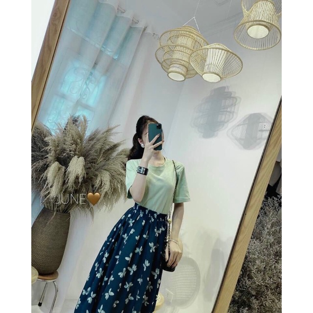 ⚡️BÁN SỈ⚡️Set đồ áo thun phối chậ váy hoa