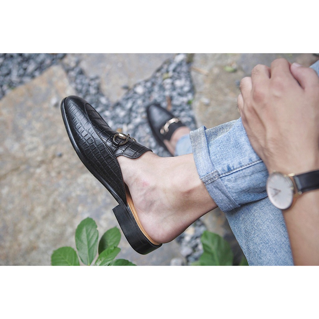 GIÀY SỤC HỞ GÓT NAM DA VÂN DA BÒ NGUYÊN TẤM TOROSHOES MÃ M643