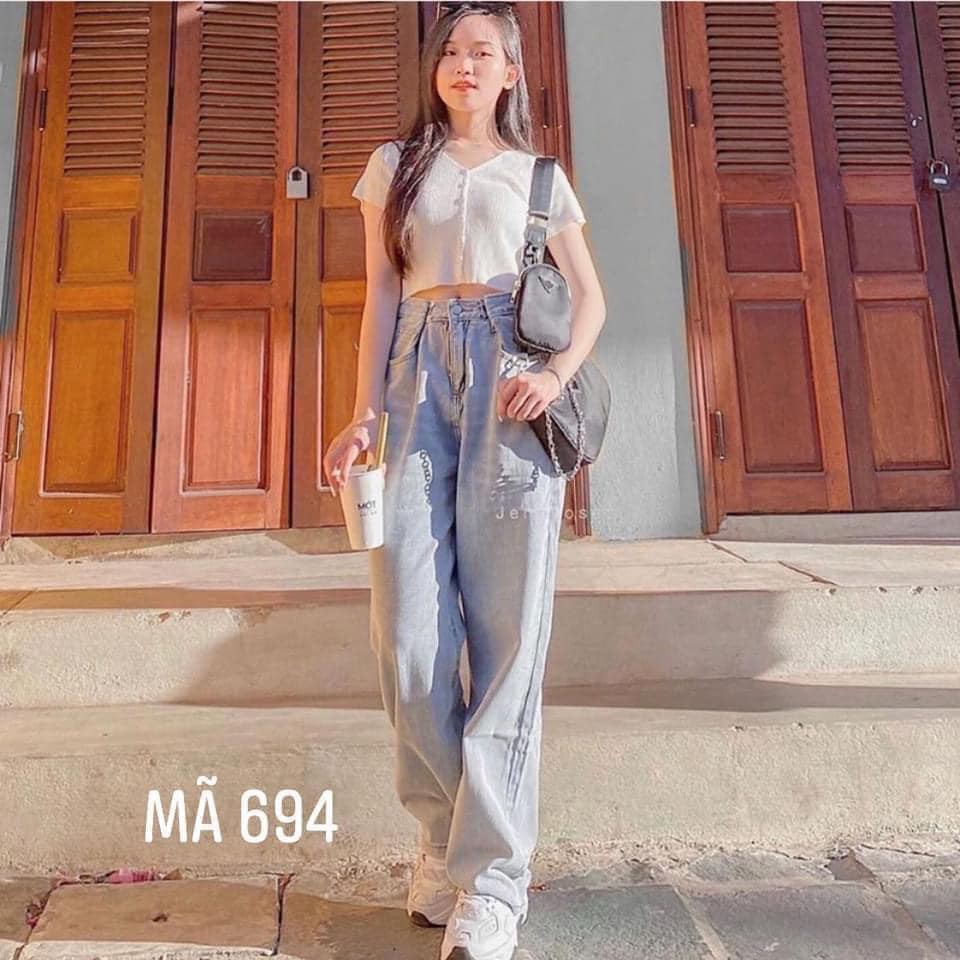 Quần Jeans Nữ Ống Rộng Cao Cấp Lưng Cao Dáng Suông Ulzzang Cực Chất