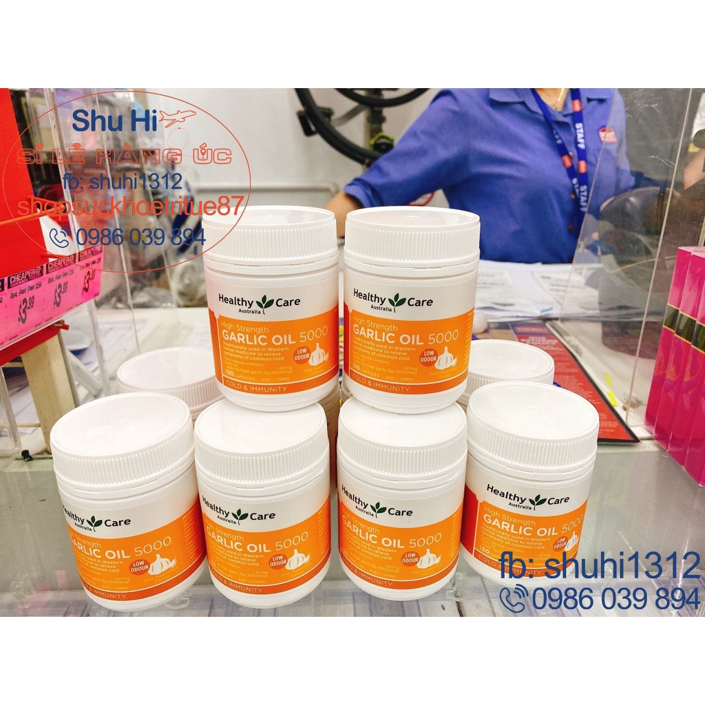 Viên uống tinh dầu tỏi hàm lượng cao garlic oil - healthy care high strength garlic oil 150 viên - đủ bill chemist úc