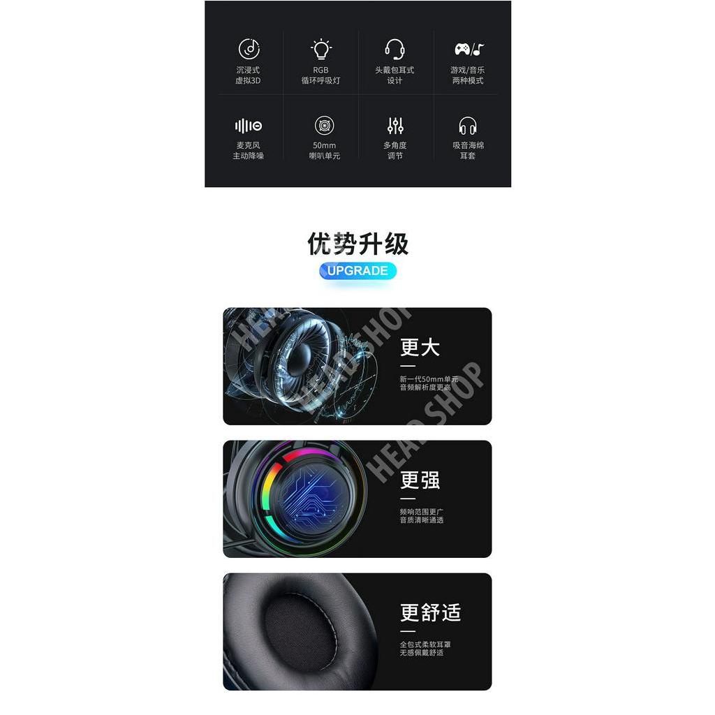 Tai nghe Gaming Mèo chụp tai có mic đèn led RGB cho máy tính PC Laptop Điện thoại âm thanh vòm PSH HeadShop