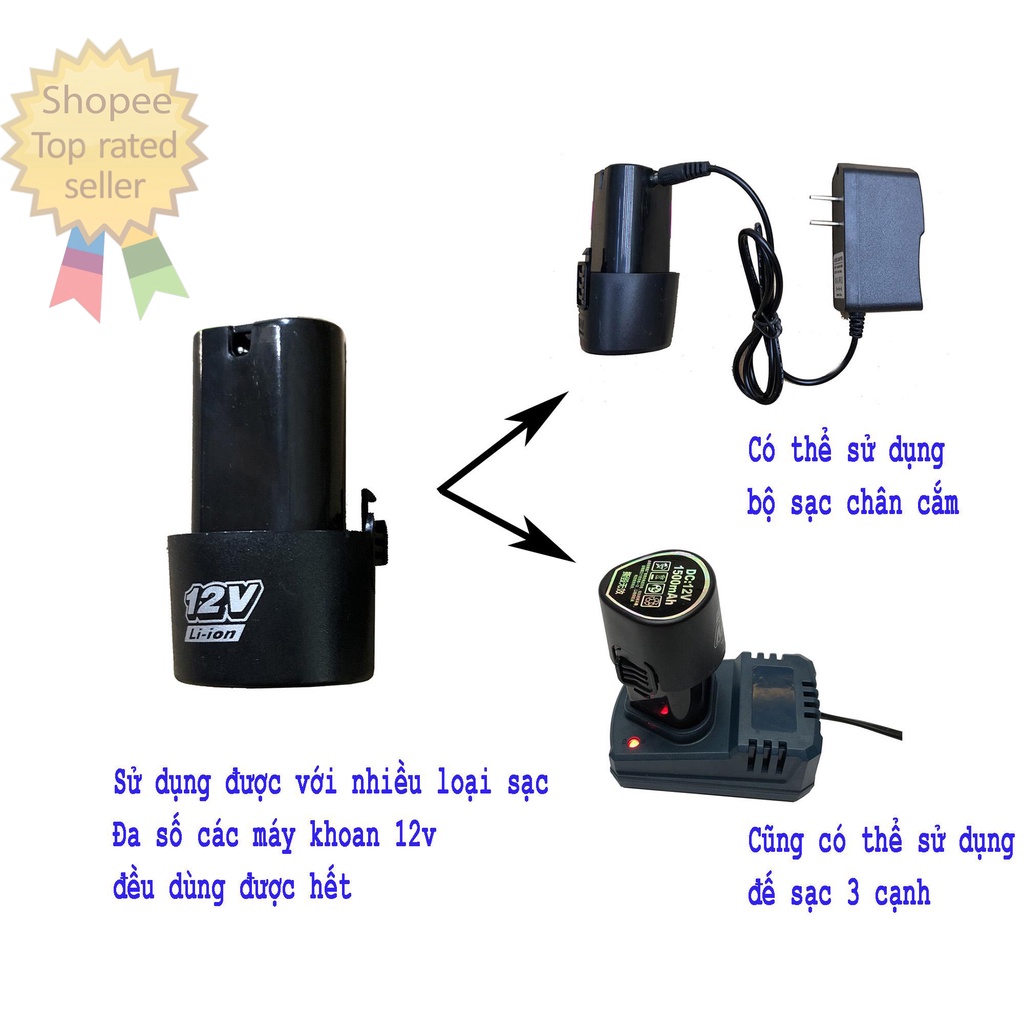 Pin Máy Khoan, Pin Li-Ion 12V 1500mAh - Khoan Pin - Bắt vít Pin, Pin 12 v, dùng cho các máy makita, voto, aotua, hitachi