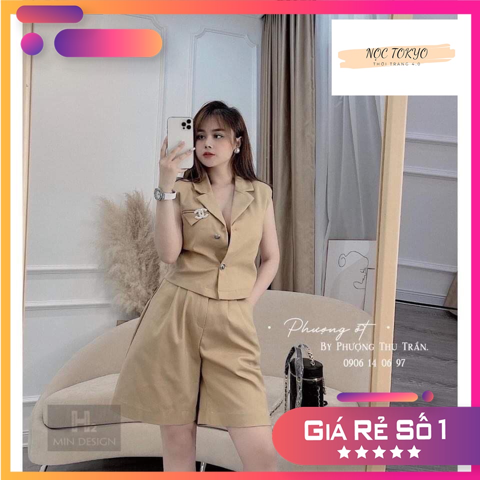 Áo Blazer nữ 1 lớp sát nách phong cách hàn quốc mặc mùa hè mix quần shorts áo vest croptop + quần kaki .