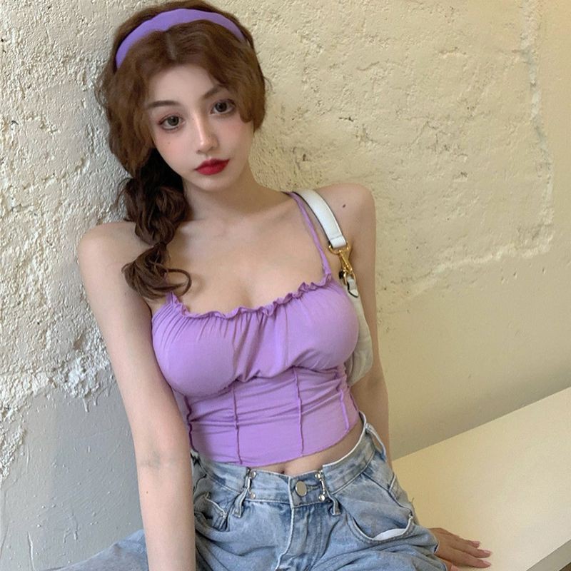 Sexy Ladies Slim Outside Wear Strapless Strap Wrap Chest Purple Top
