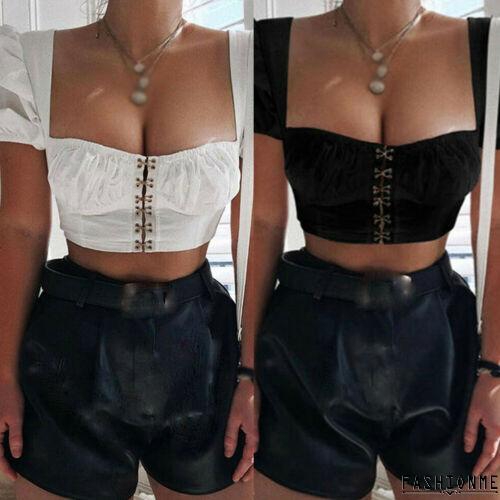 Áo croptop nữ tay ngắn nhún bèo quyến rũ