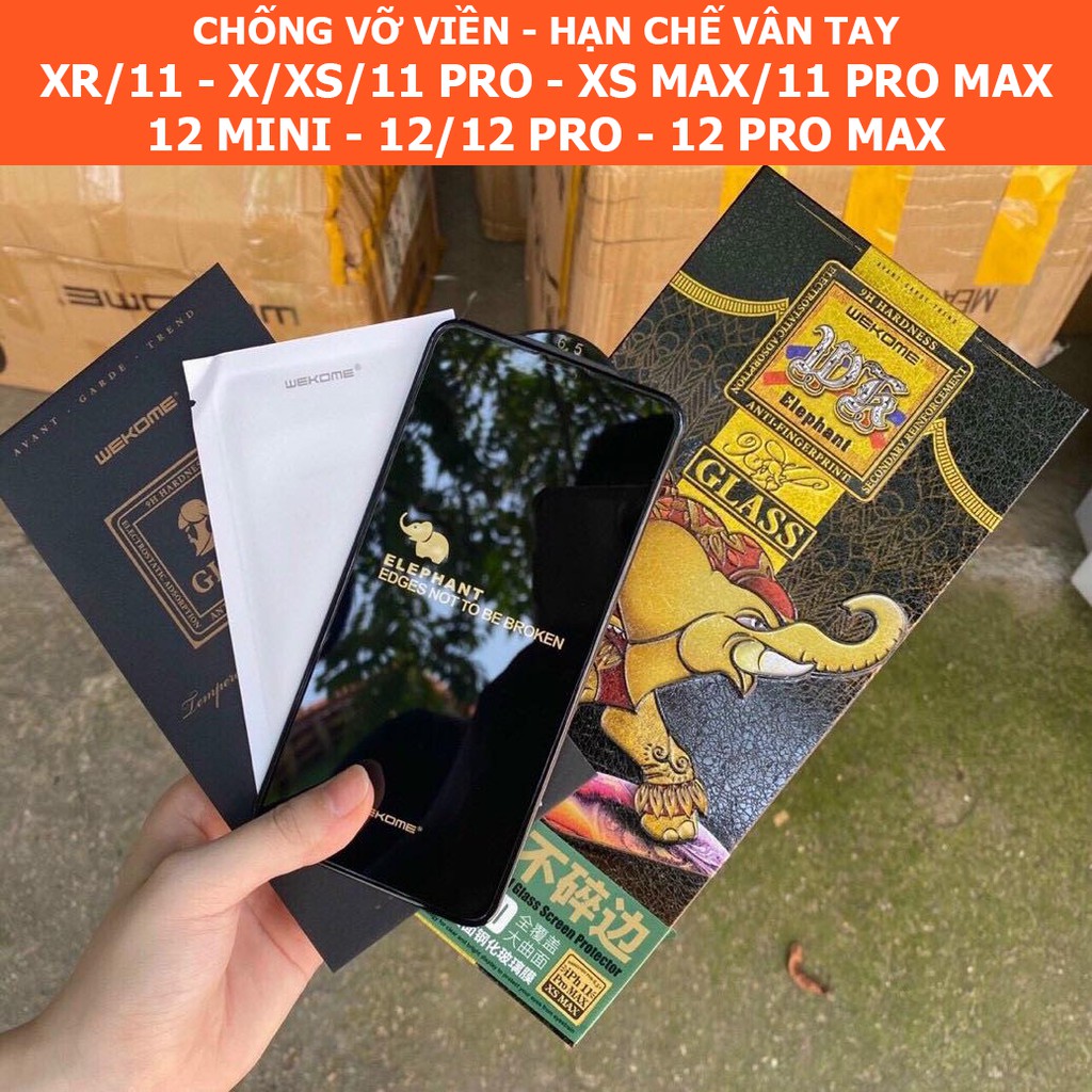 Kính cường lực WK Elephant 9D chống mẻ viền cho Iphone 12 Pro Max - 12 Pro - 12 - 11 Pro Max - 11 Pro - 11 - XS Max - X/