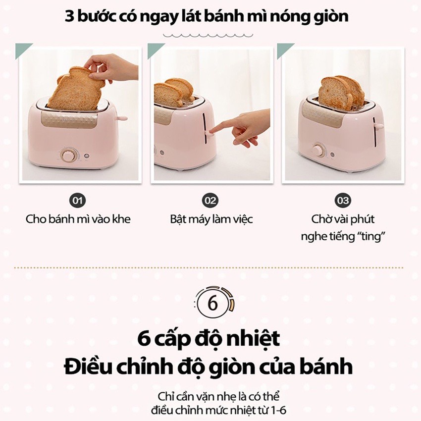 [Chính hãng] Máy Nướng Bánh Mỳ Sandwich Bear DSL-601 Hai Màu Xanh Hồng Sang Trọng