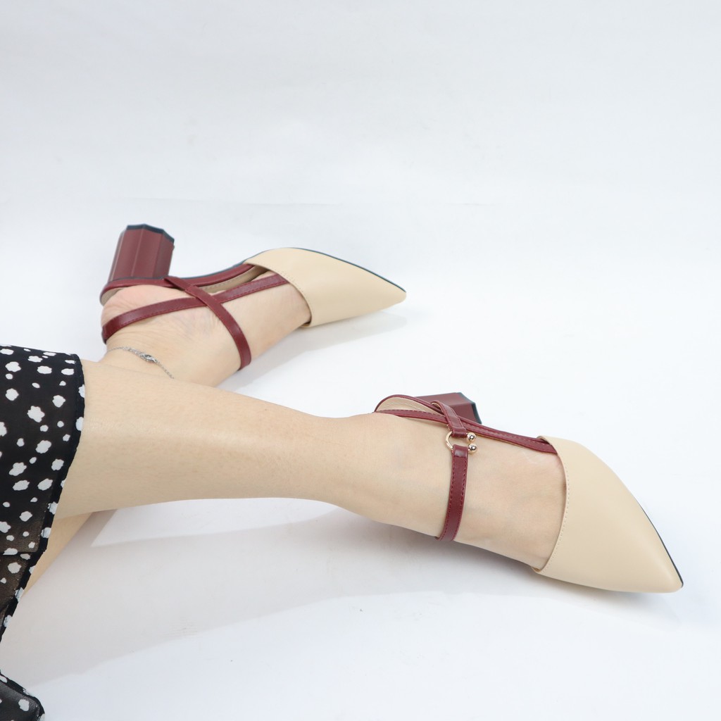 Giày sandal cao gót nữ mũi nhọn thanh lịch hở hậu ôm chân gót trụ 5cm quai thun êm mềm đi học đi làm đi chơi Cillie 1065