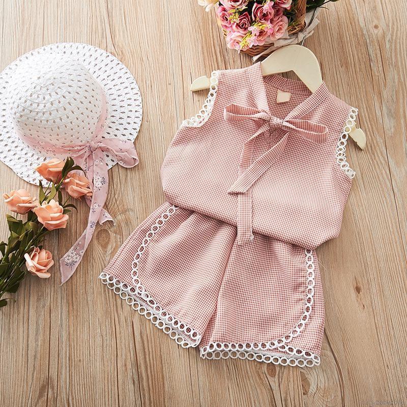 Set áo trễ vai + quần short ống rộng cho bé gái