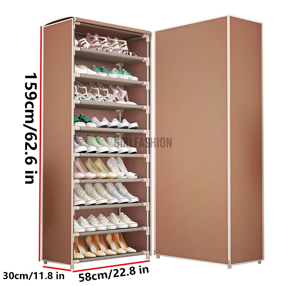 10 Tier Shoe Rack Shelf Standing Clost Cabinet Storage with Cover Black